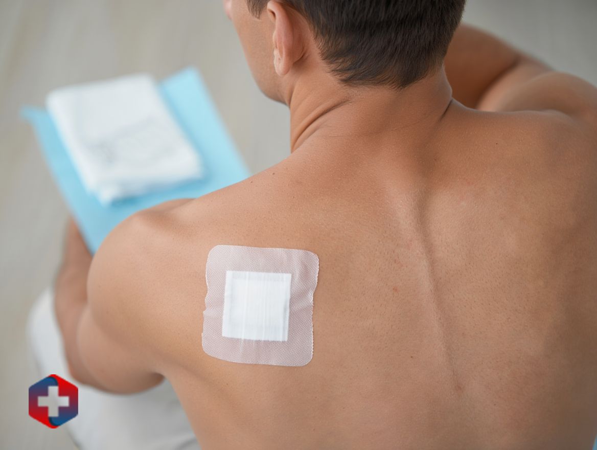 Мужчина с пластырем на спине